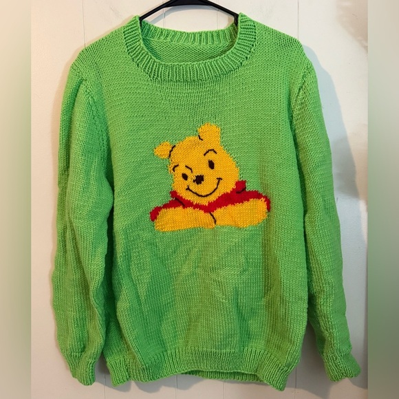 Hand Knitted Winnie the Pooh Sweater, Size L - Picture 1 of 5